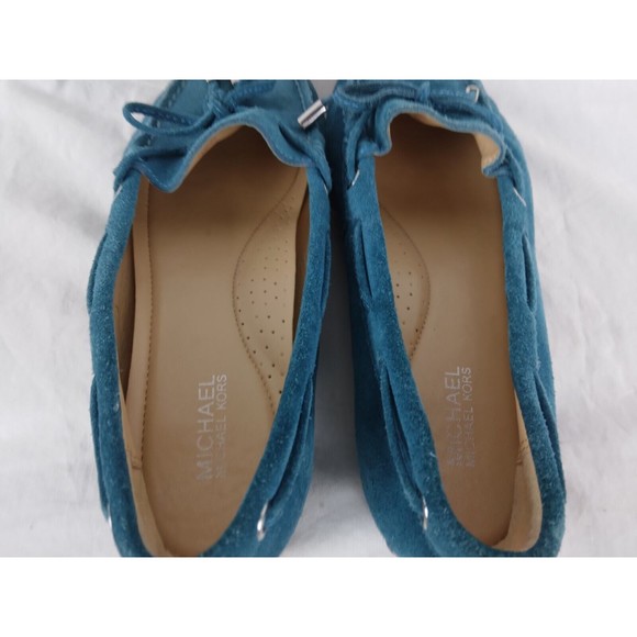 Michael Kors Sutton Leather Suede Moccasins Loafer Shoes Teal Womens Size 6 M - Picture 7 of 9